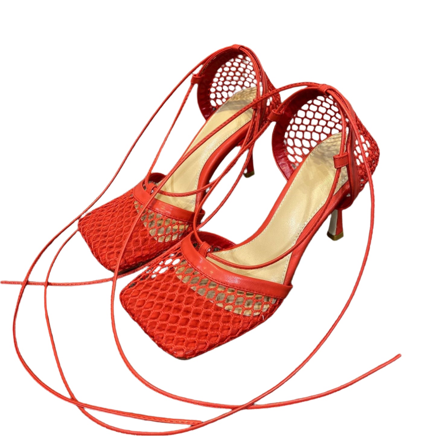 Hand Woven Sheepskin and Microfiber Lace Up Heels