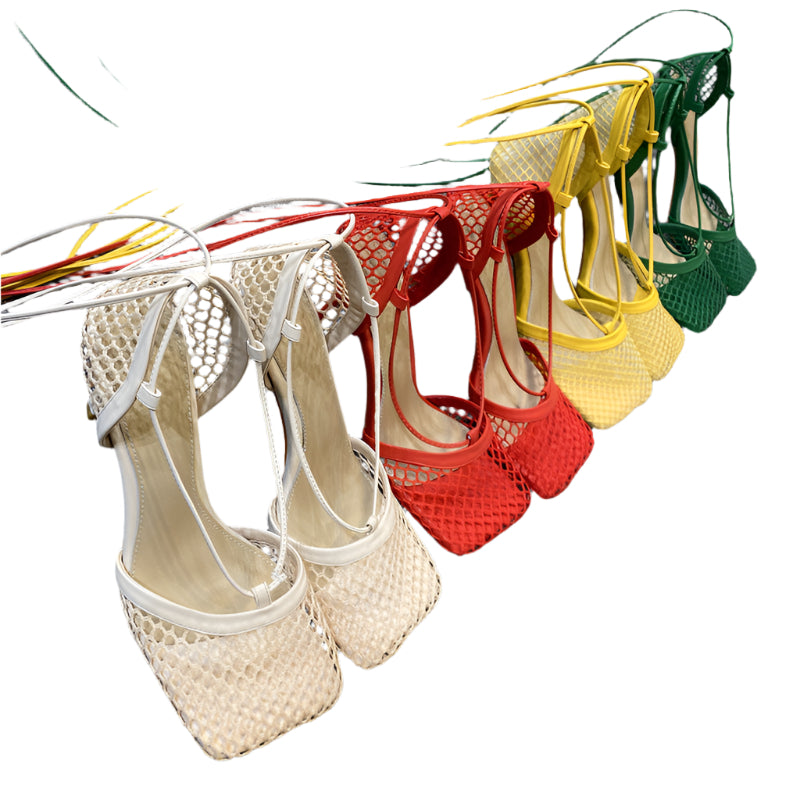 Hand Woven Sheepskin and Microfiber Lace Up Heels