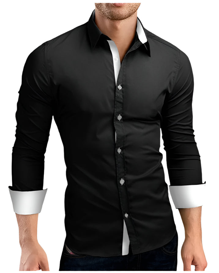 Men's Fitted Long Sleeve Button Down Contrast Shirt