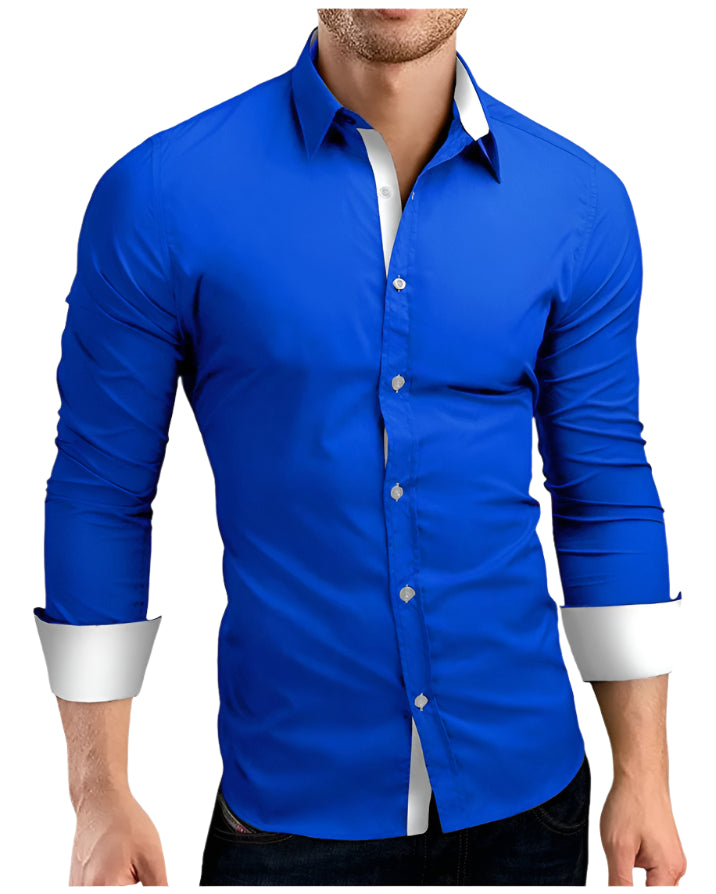 Men's Fitted Long Sleeve Button Down Contrast Shirt
