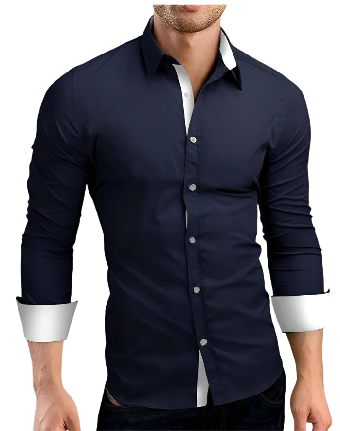 Men's Fitted Long Sleeve Button Down Contrast Shirt