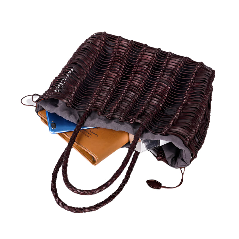 Handmade Cowhide Woven Shopper Style Handbag