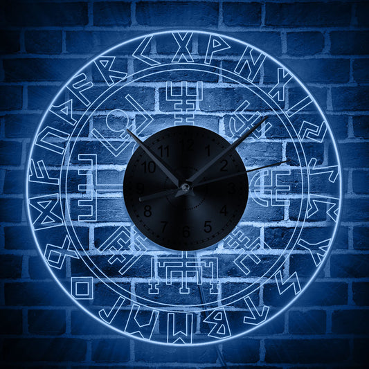 Norse Elder Futhark Runes Transparent Acrylic LED Lighting Wall Clock