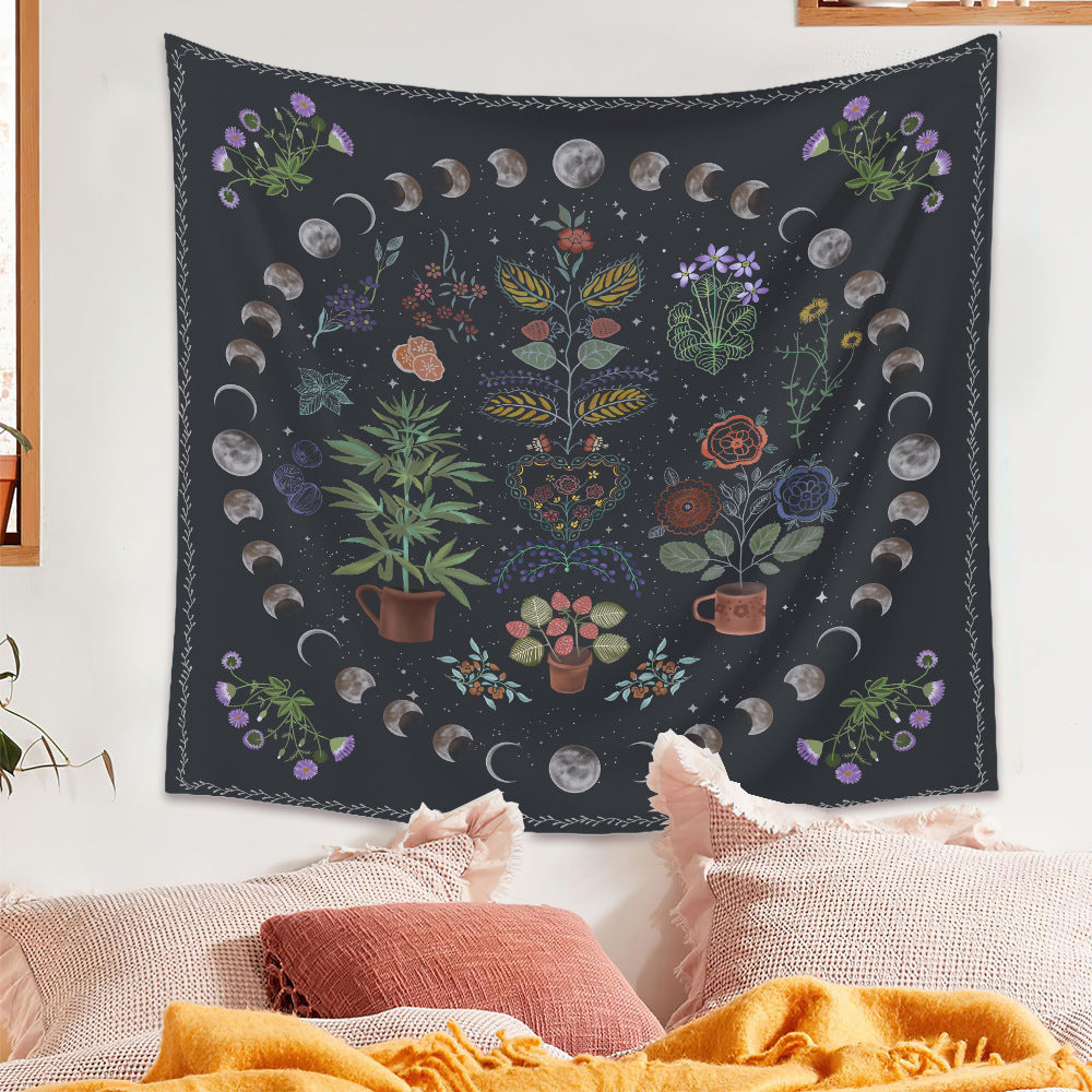 Moon Phase with Herbs Wall Tapestry
