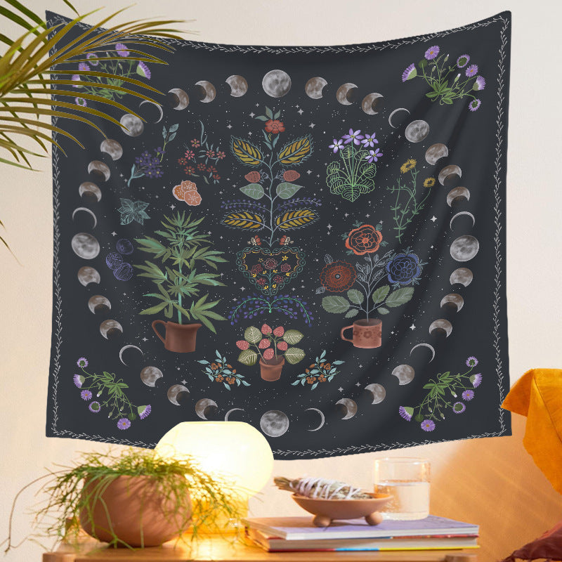 Moon Phase with Herbs Wall Tapestry