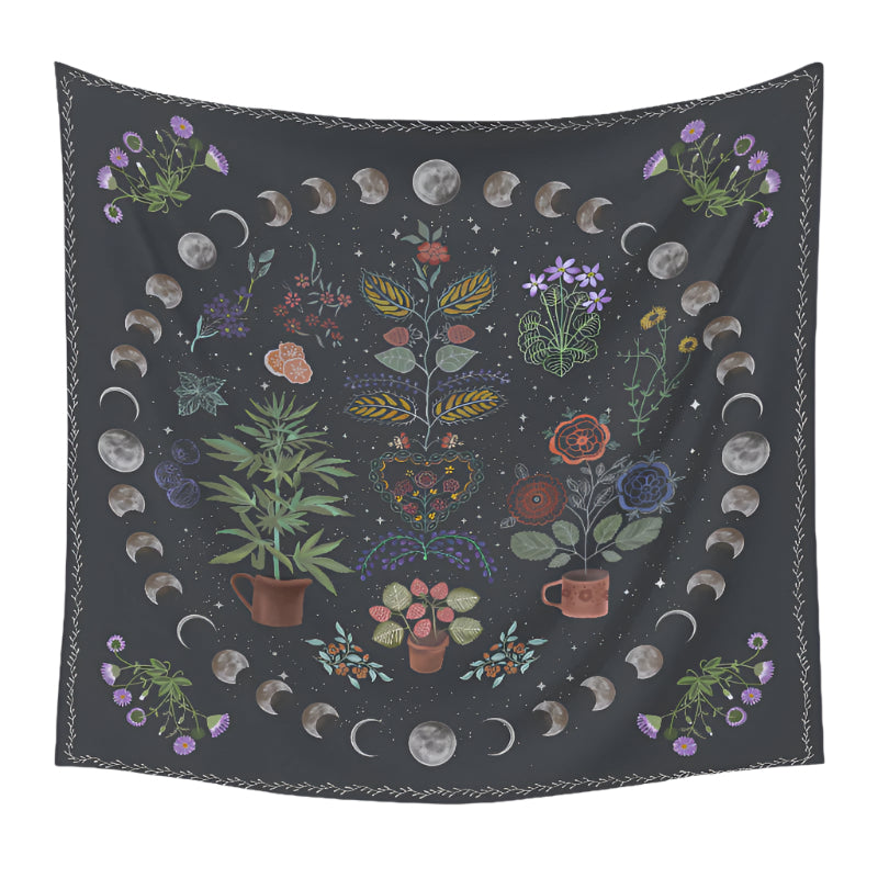 Moon Phase with Herbs Wall Tapestry