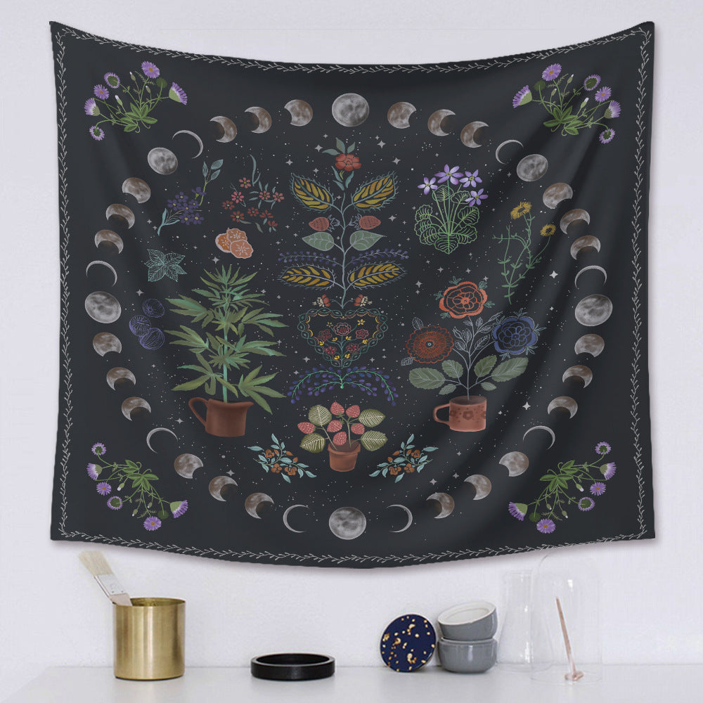 Moon Phase with Herbs Wall Tapestry