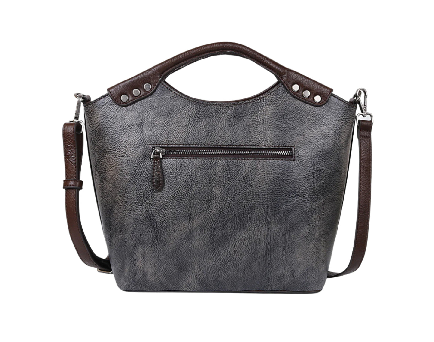 Embossed Rose Cowhide Leather Bucket Style Handbag