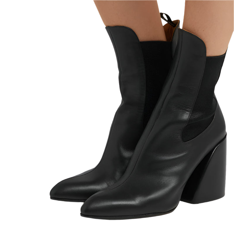 Thick Heel Cowhide Ankle Boots
