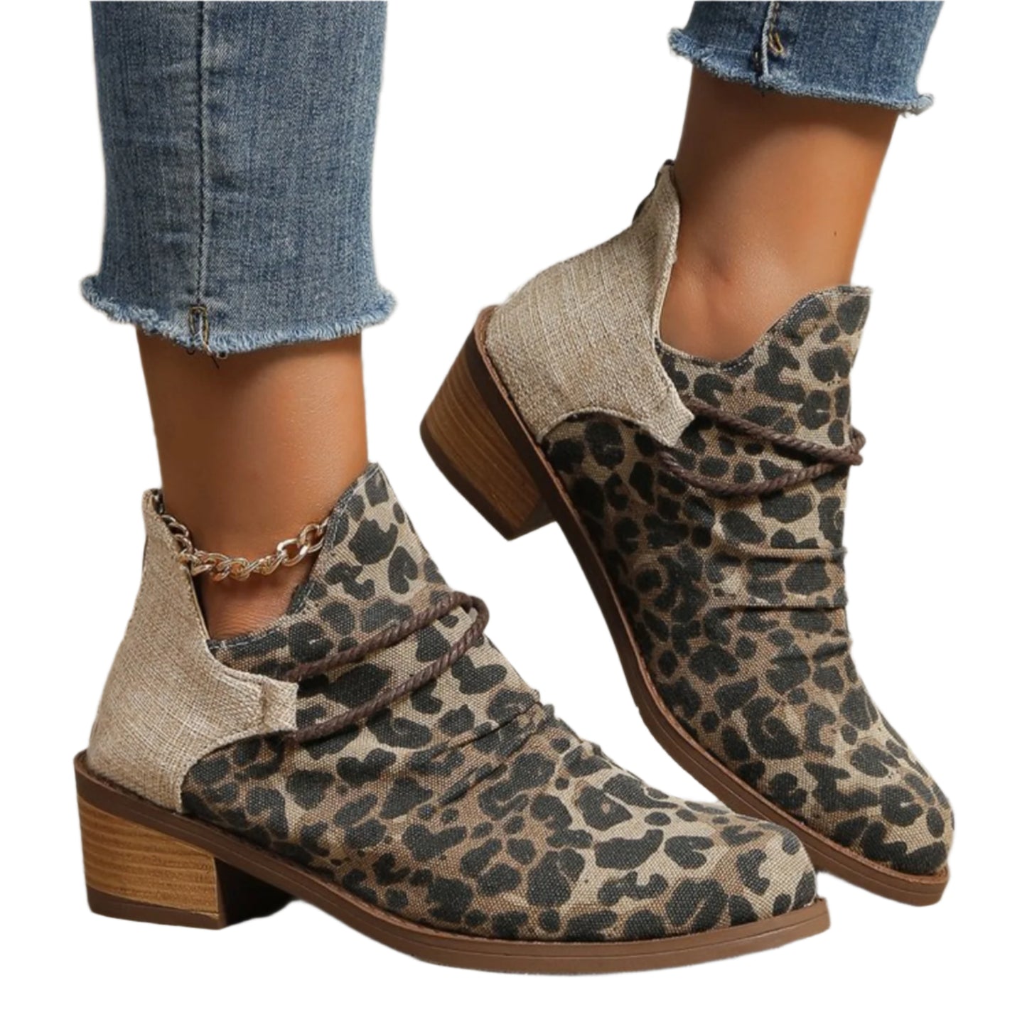 Contrast Canvas Low Heel Boots