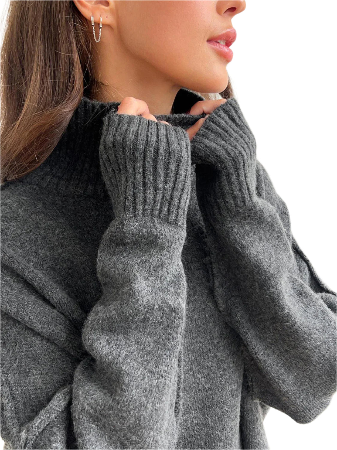 Slit Turtleneck Long Sleeve Top and Pants Sweater Set