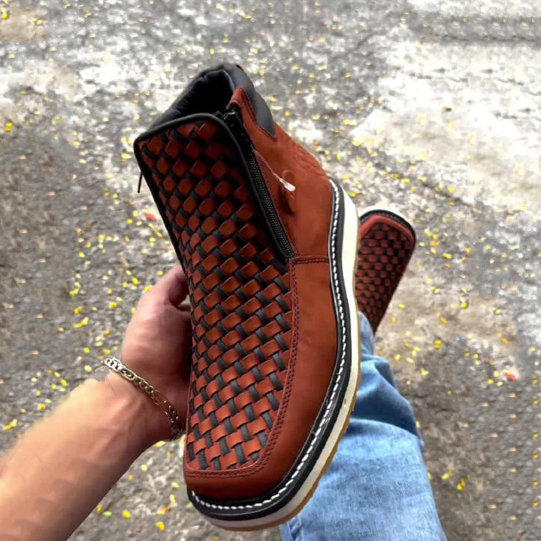 Men's Hand Woven PU Leather Walking Boots