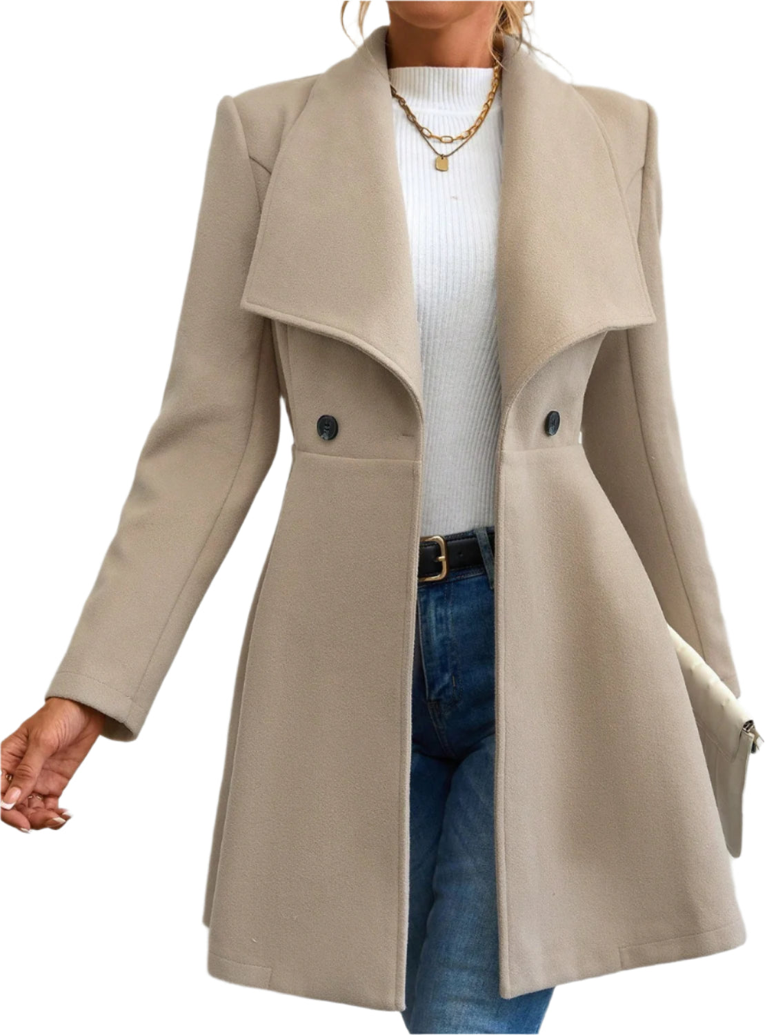 Collared Neck Button Up Long Sleeve Coat
