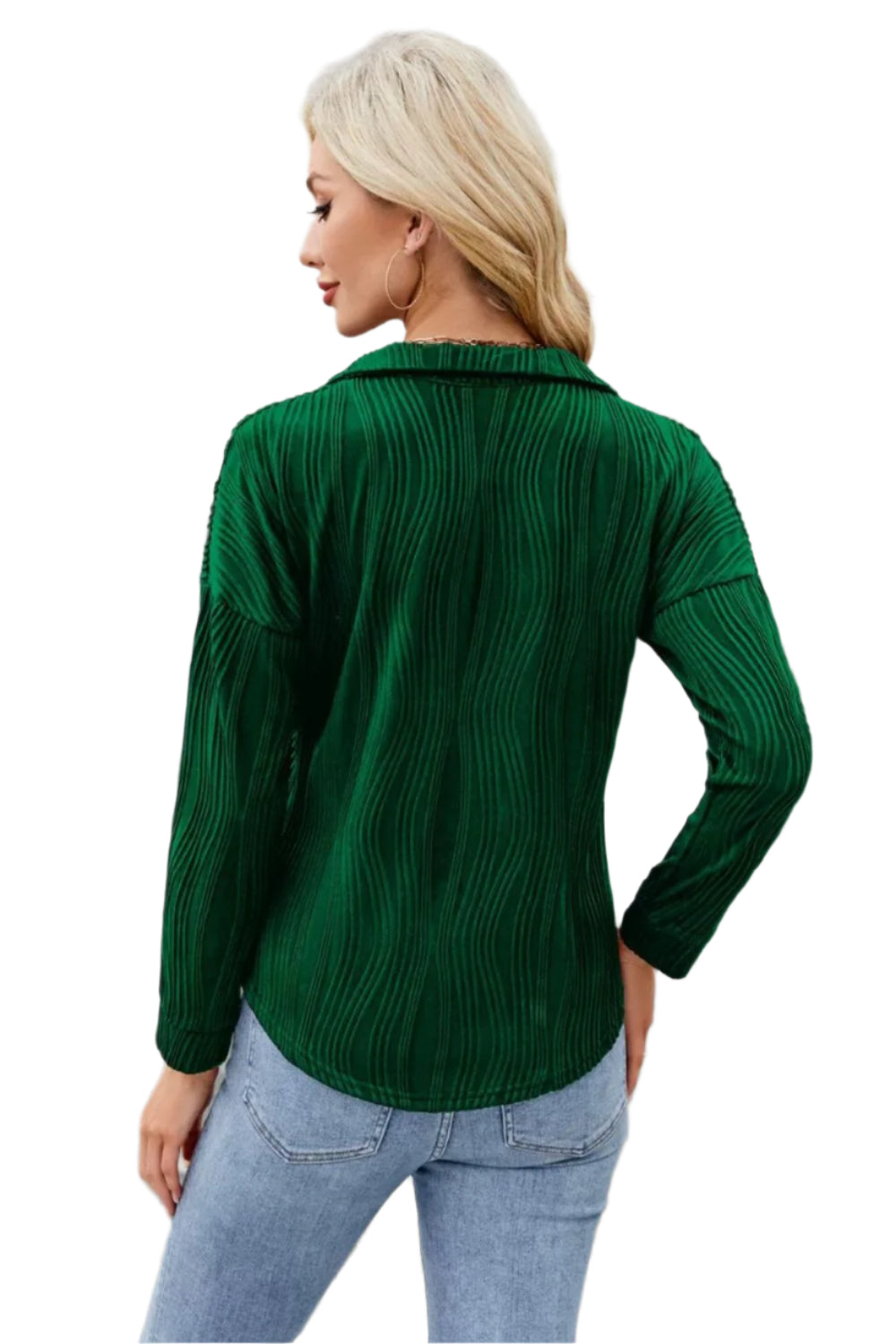 Texture Collared Neck Long Sleeve Blouse