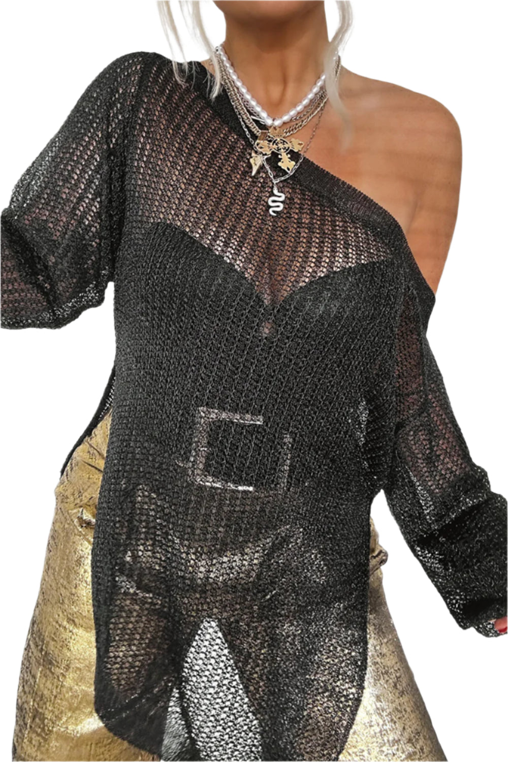 Side Slit Long Sleeve Knit Cover Up