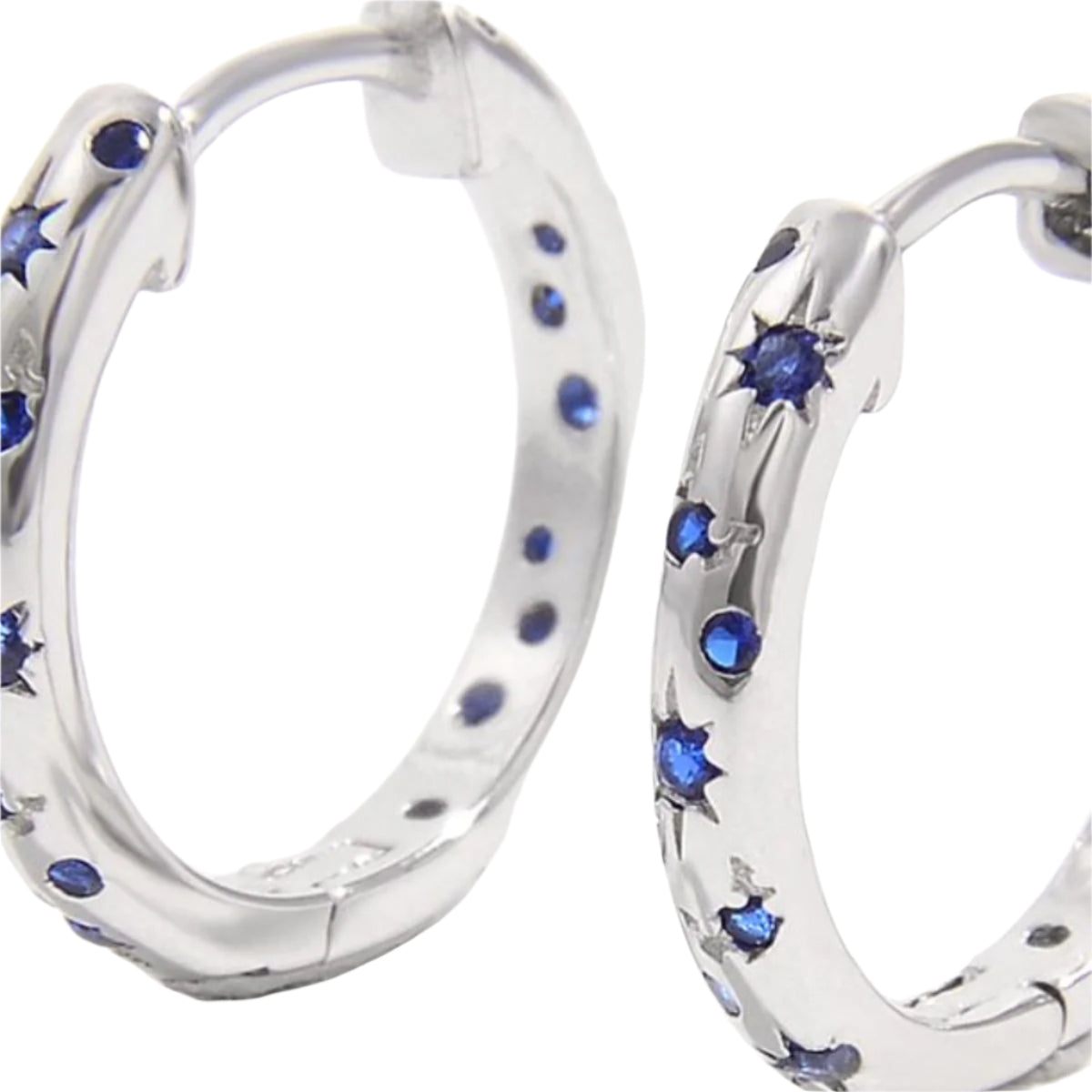 925 Sterling Silver Inlaid Blue Zircon Huggie Earrings