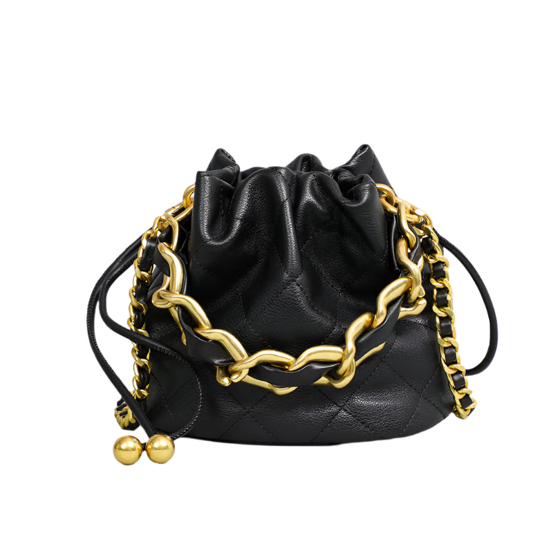 Genuine Leather Embellished Bucket Bag