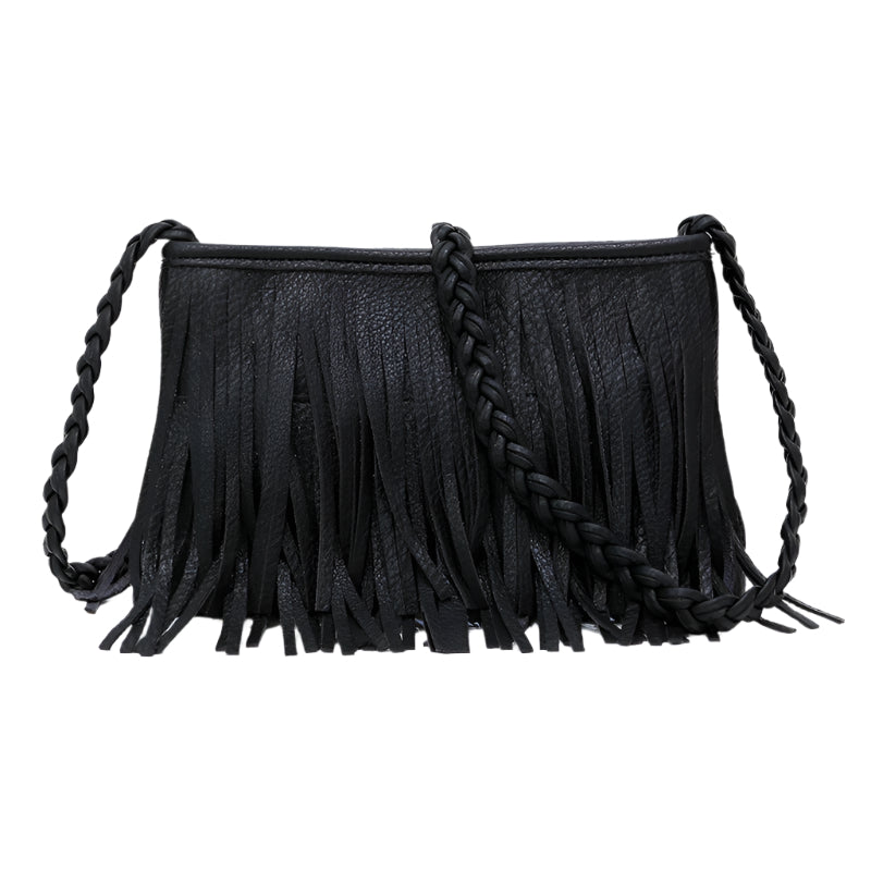 PU Leather Hand Woven Fringe Bag
