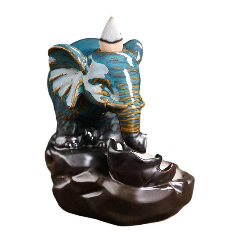 Ceramic Lotus Backflow Elephant Incense Burner