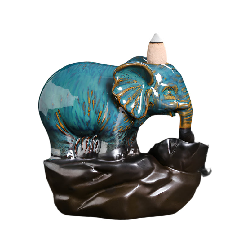 Ceramic Lotus Backflow Elephant Incense Burner