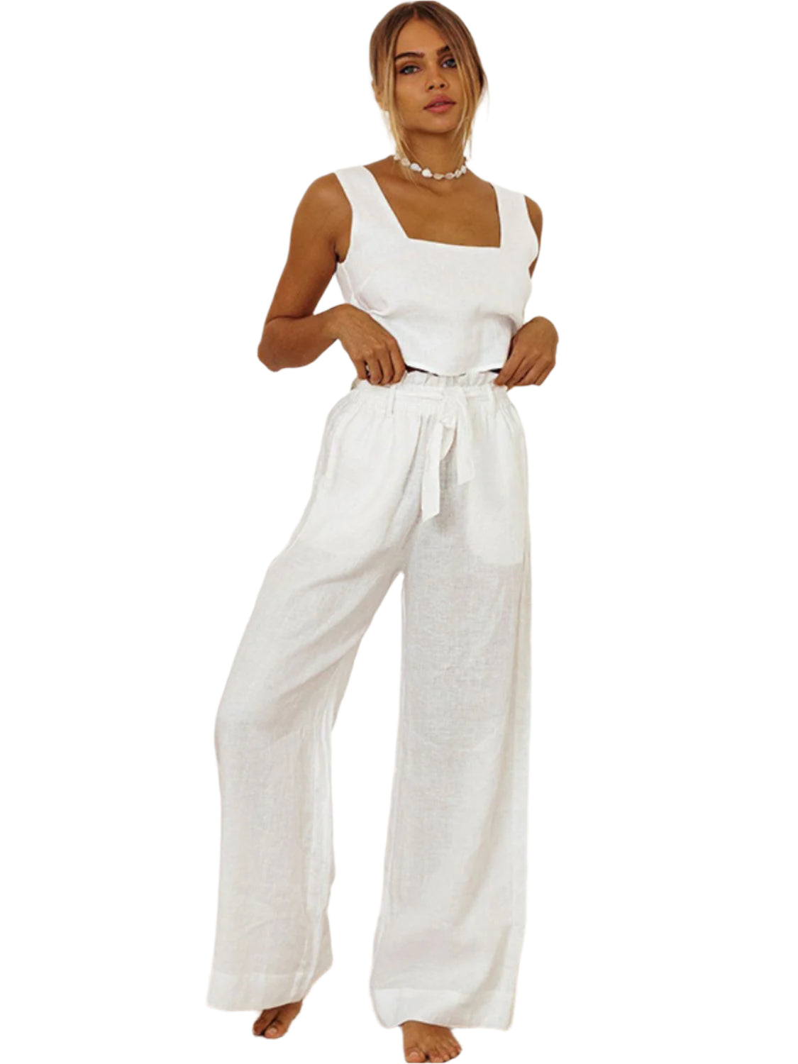 Square Neck Sleeveless Top and Pants Set