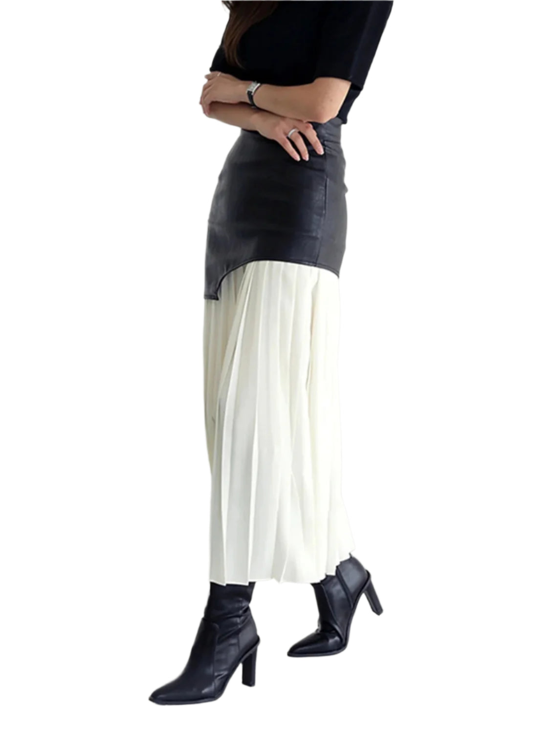 Pleated Contrast High Rise Skirt