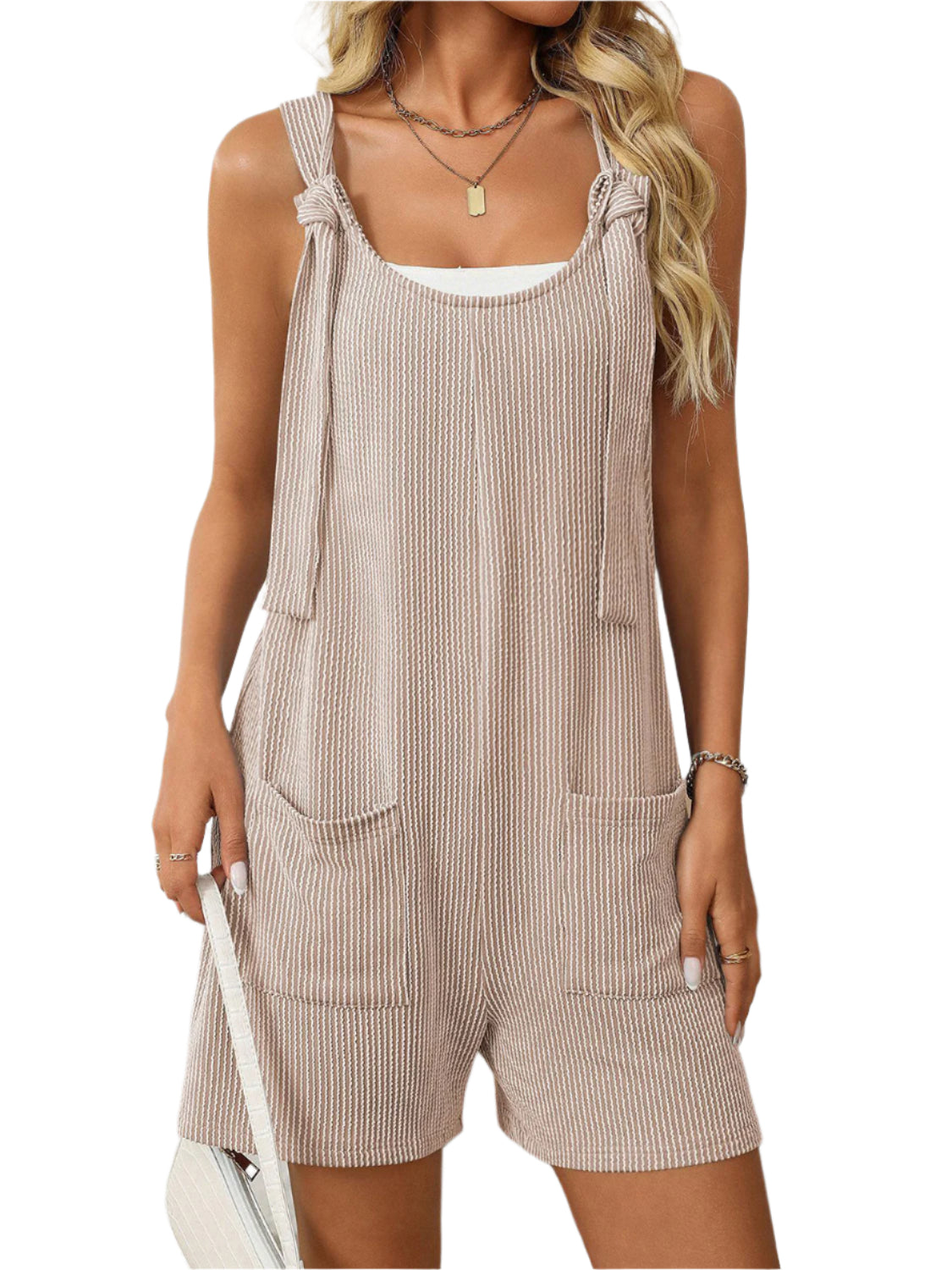 Mandy Texture Adjustable Strap Overalls with Pockets