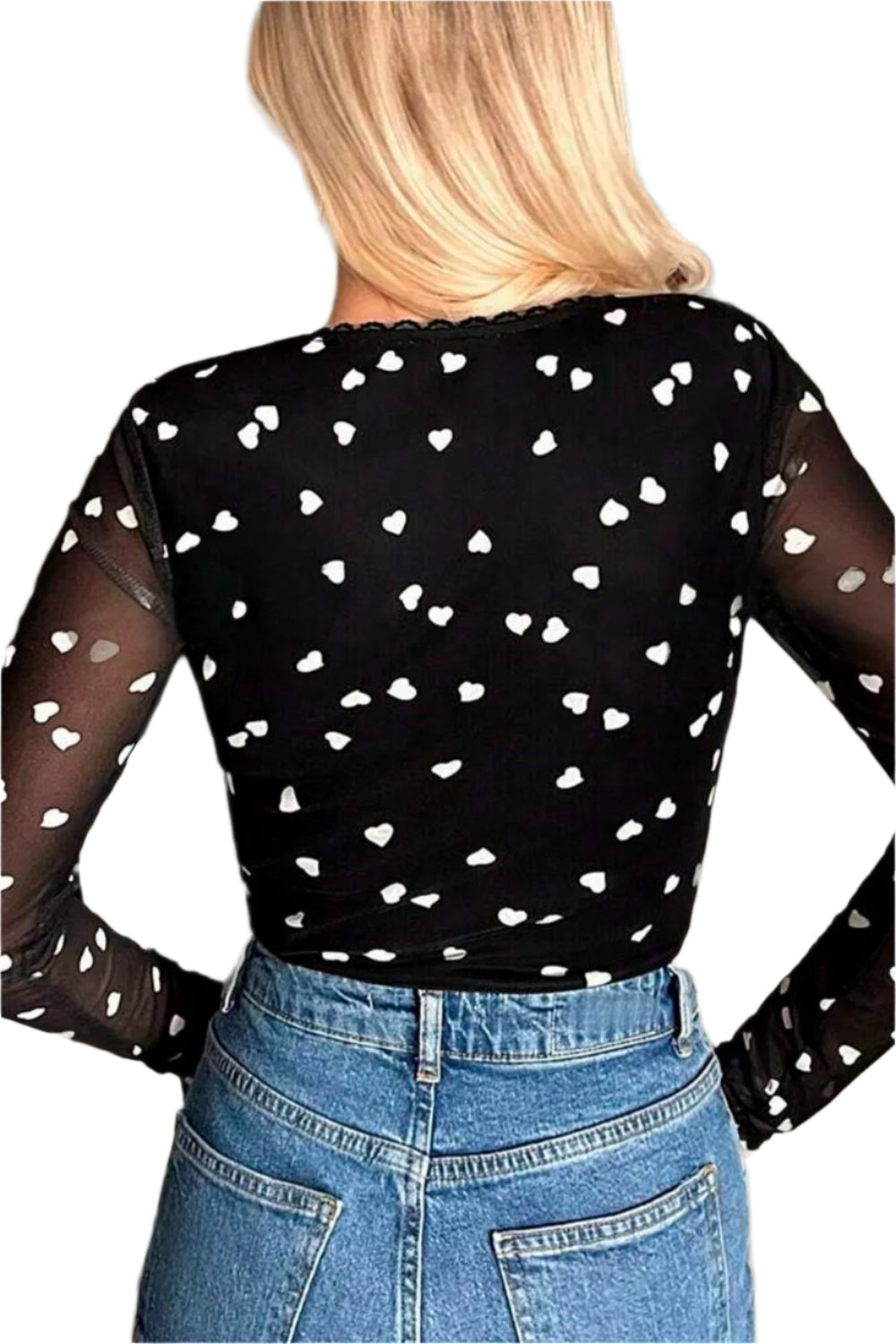 Heart Square Neck Long Sleeve Bodysuit