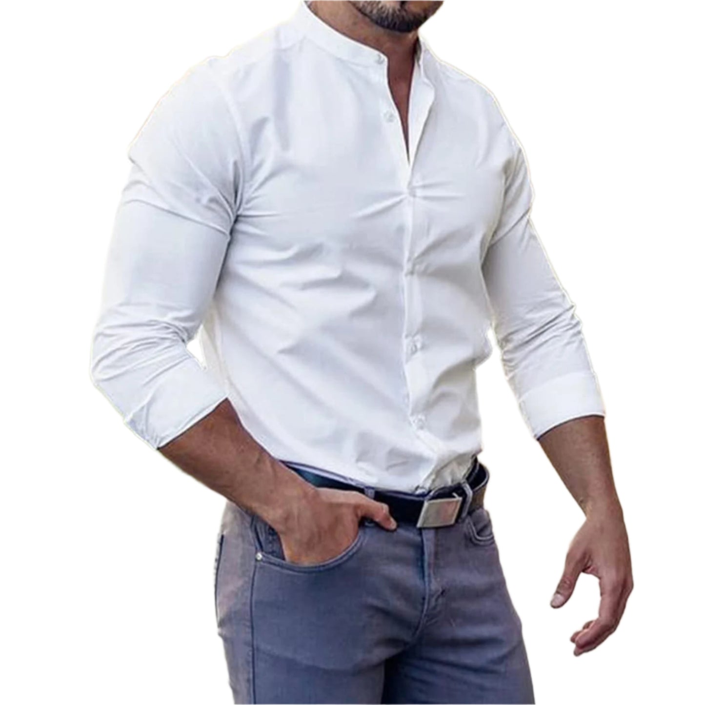 Men's Round Collar Button Down Shirt
