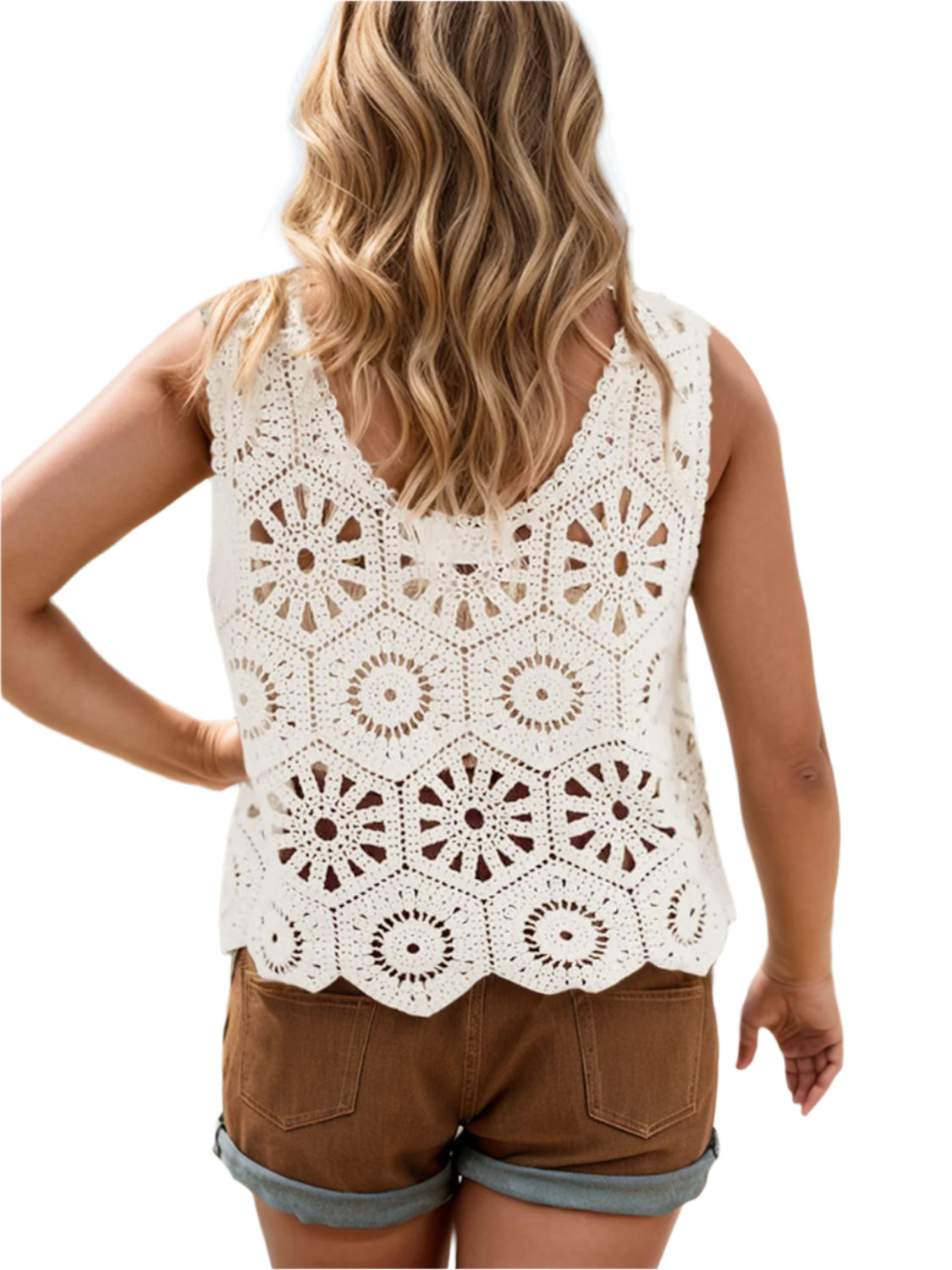 Openwork Round Neck Knit Vest