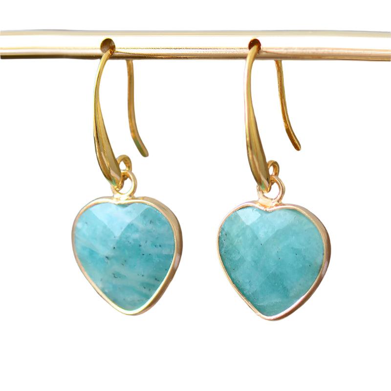 Amazonite Crystal Heart Drop Earrings