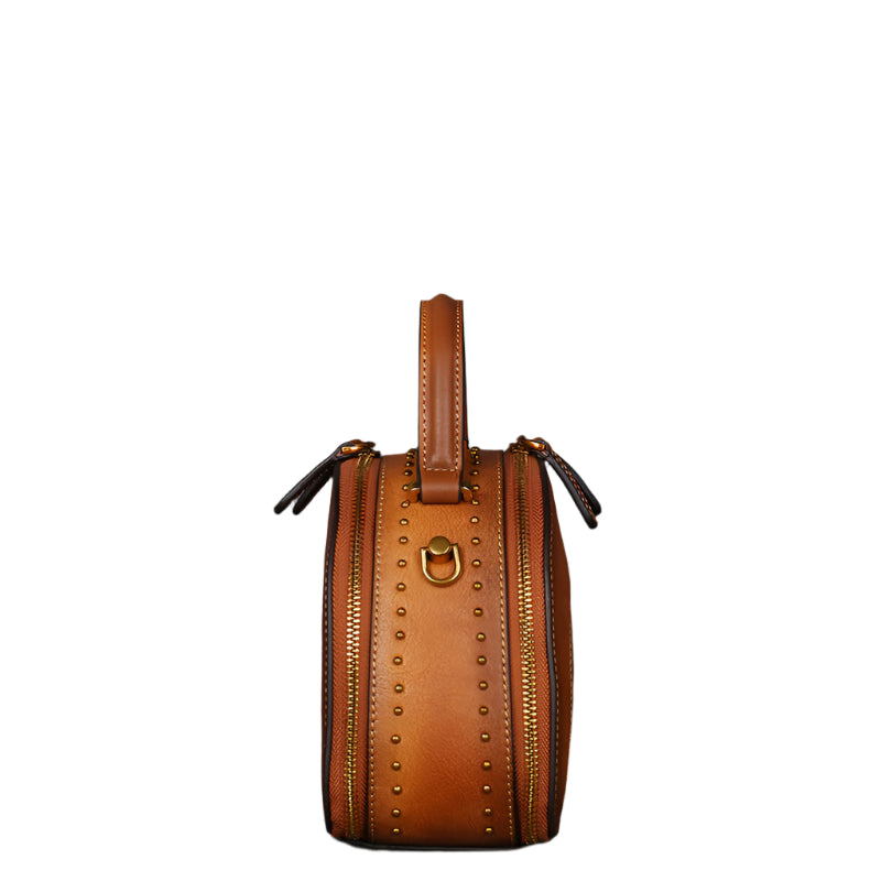 Embossed Sunflower Design Cowhide Leather Handbag