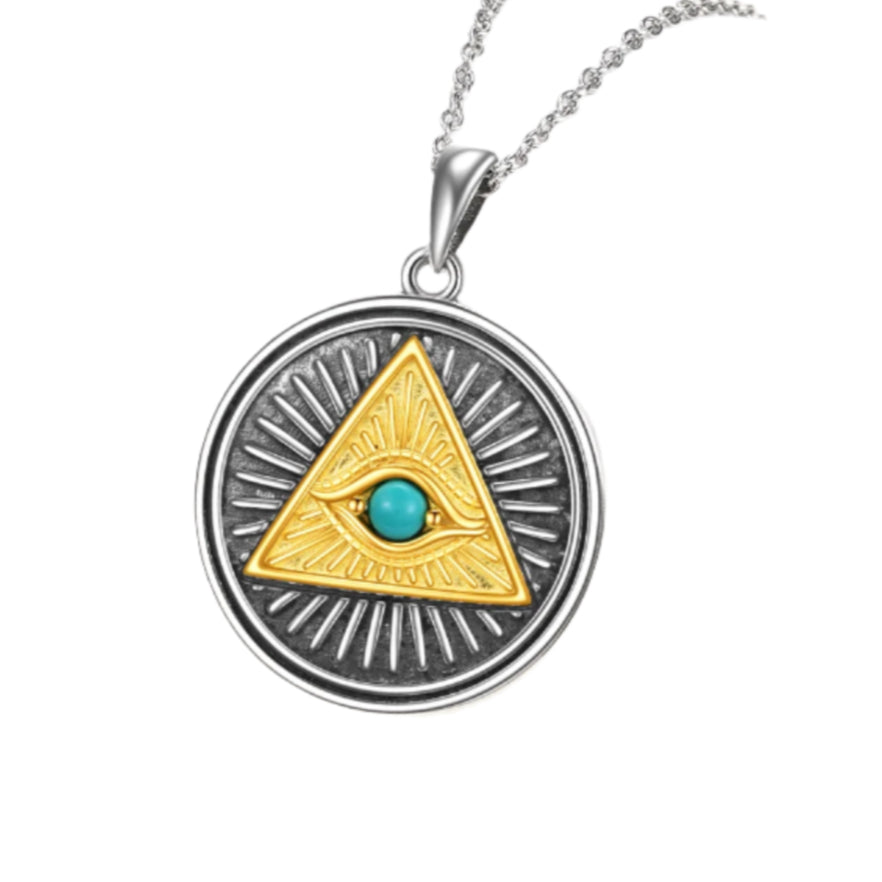 Eye of Providence with Turquoise Crystal Pendant 925 Sterling Silver Necklace