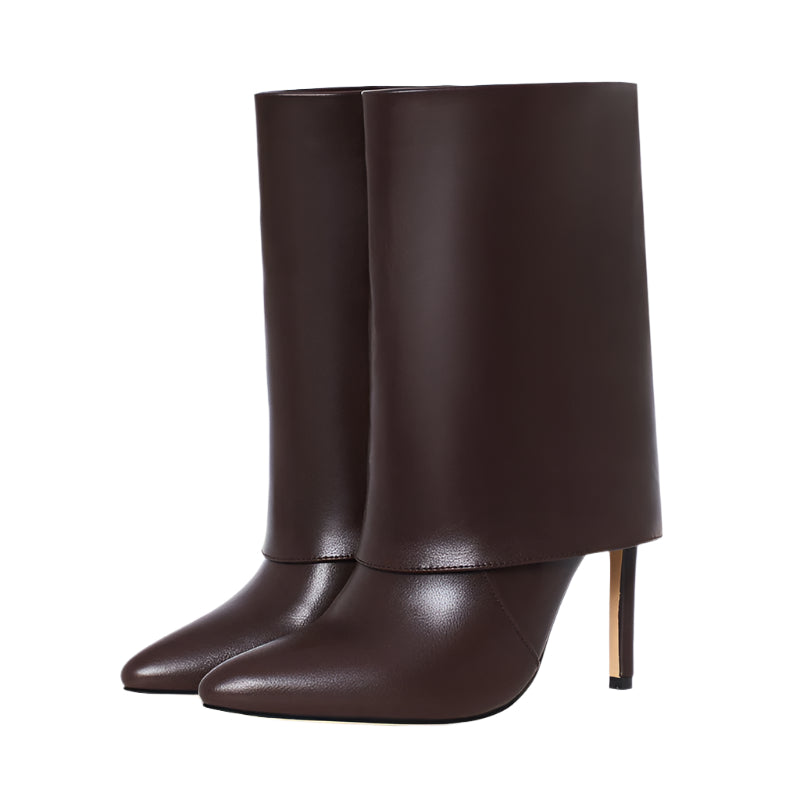 Long Fold Cowhide Leather Boots