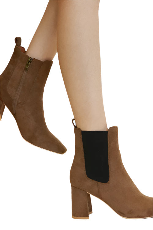 Beast Fashion Faux Suede Block Heel Chelsea Boots with Elastic Side Panel