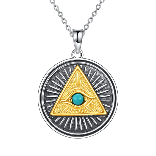 Eye of Providence with Turquoise Crystal Pendant 925 Sterling Silver Necklace