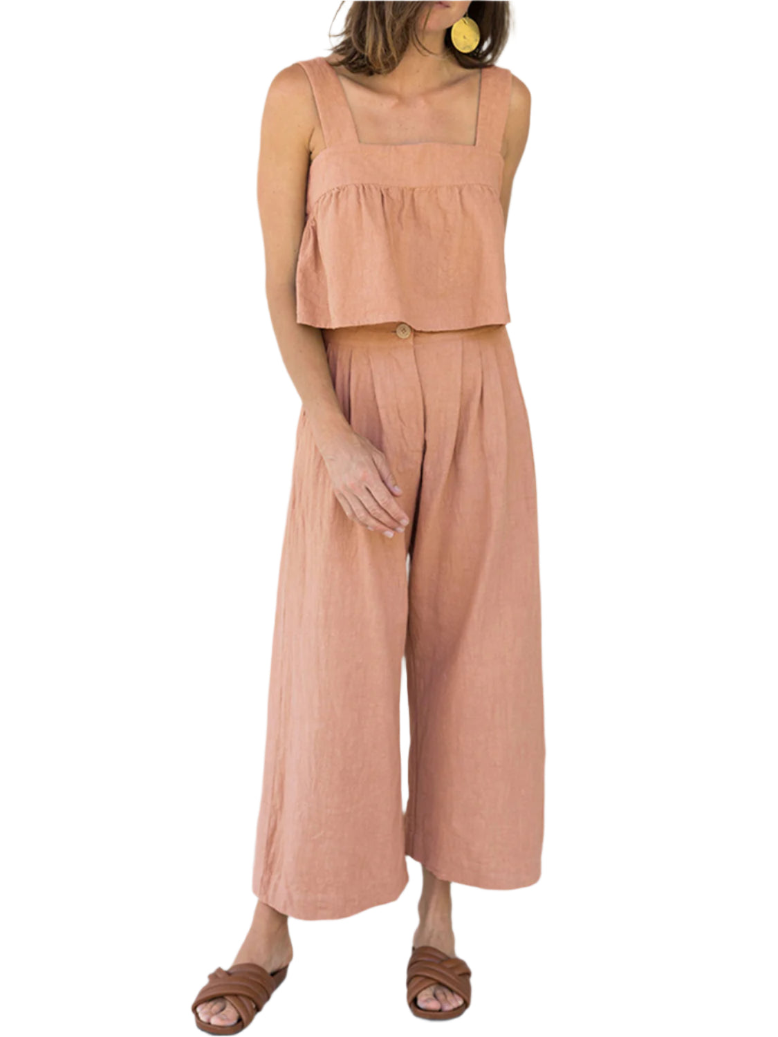 Square Neck Wide Strap Top and Pants Set
