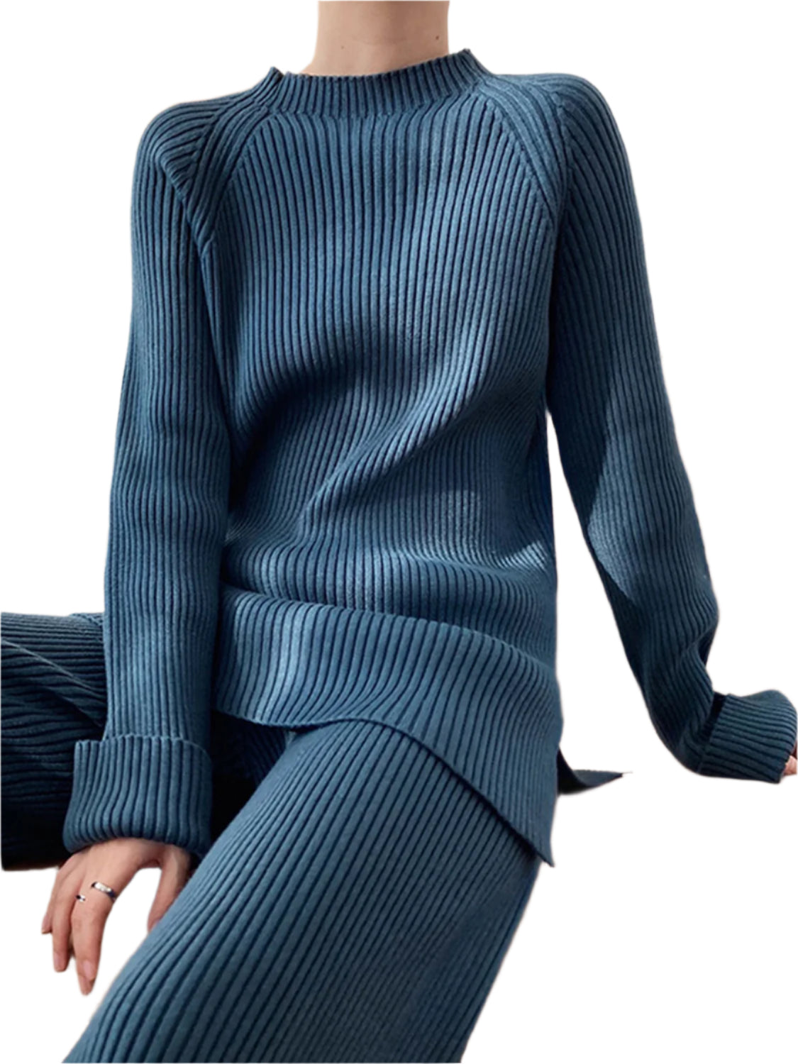 Mock Neck Raglan Sleeve Top and Pants Sweater Set