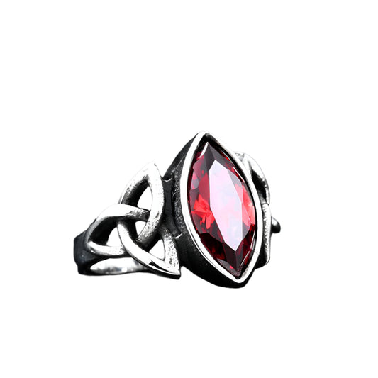 Stainless Steel Triquetra with Colorful Zircon Ring