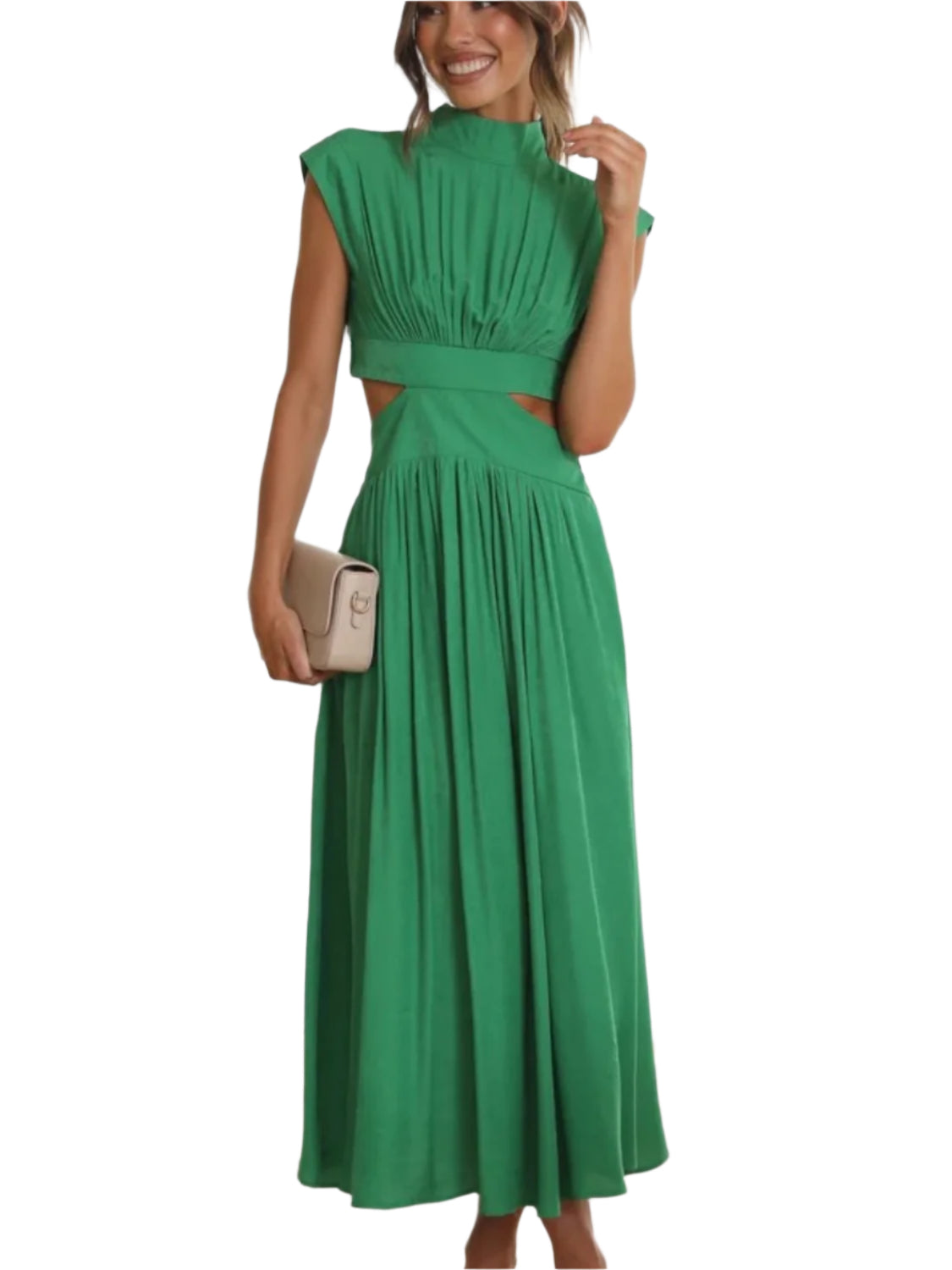 Cutout Mock Neck Sleeveless Ruched Dress