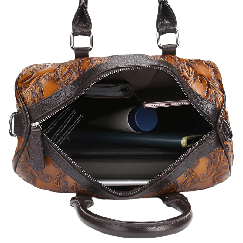 Cowhide Leather Flower Handbag