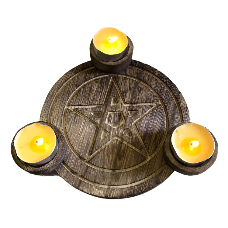 Wooden Pentagram Tea Light Candle or Sphere Holder
