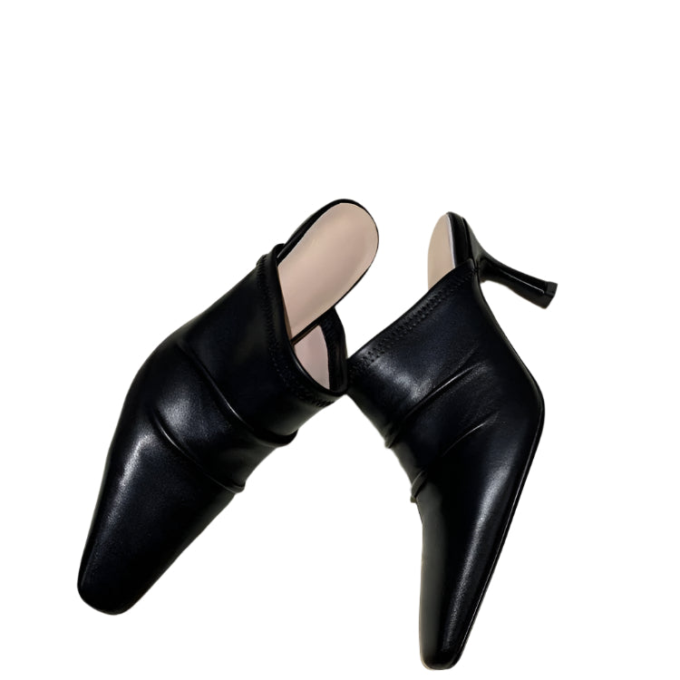 Cowhide Closed Toe Pleated High Heel Mule
