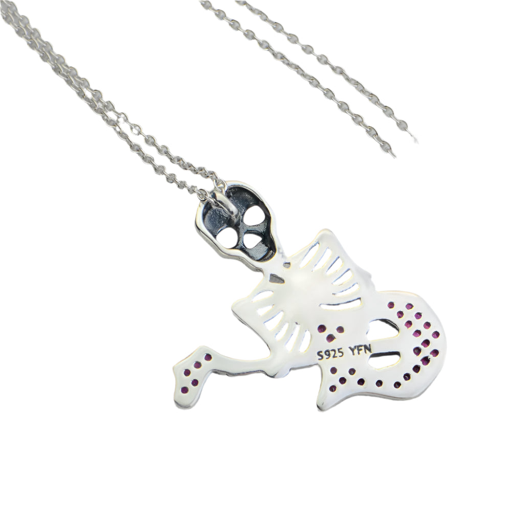 Skeleton Playing Guitar Pendant 925 Sterling Silver Necklace
