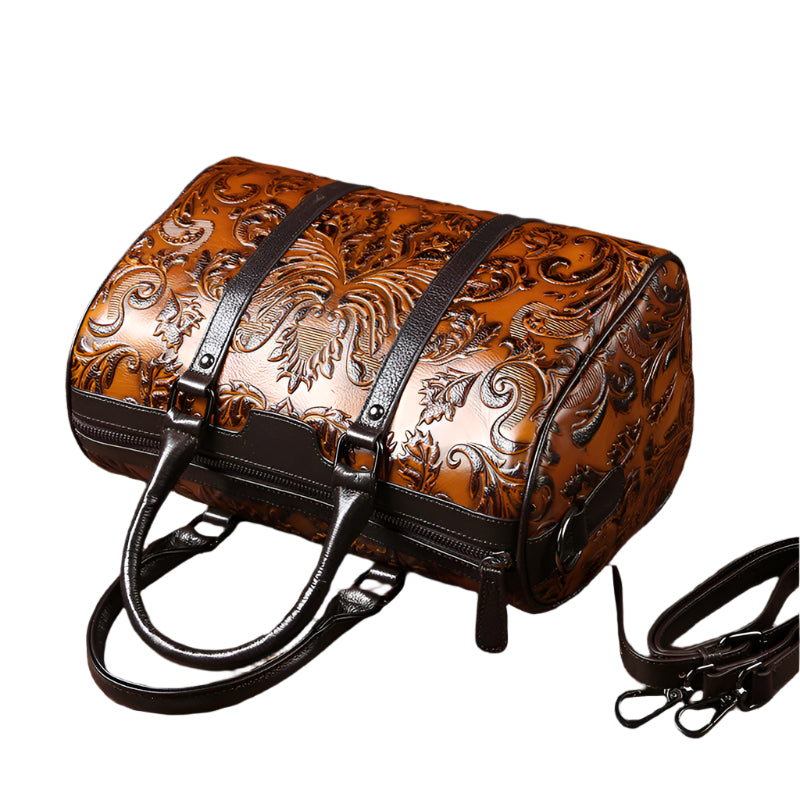 Cowhide Leather Flower Handbag