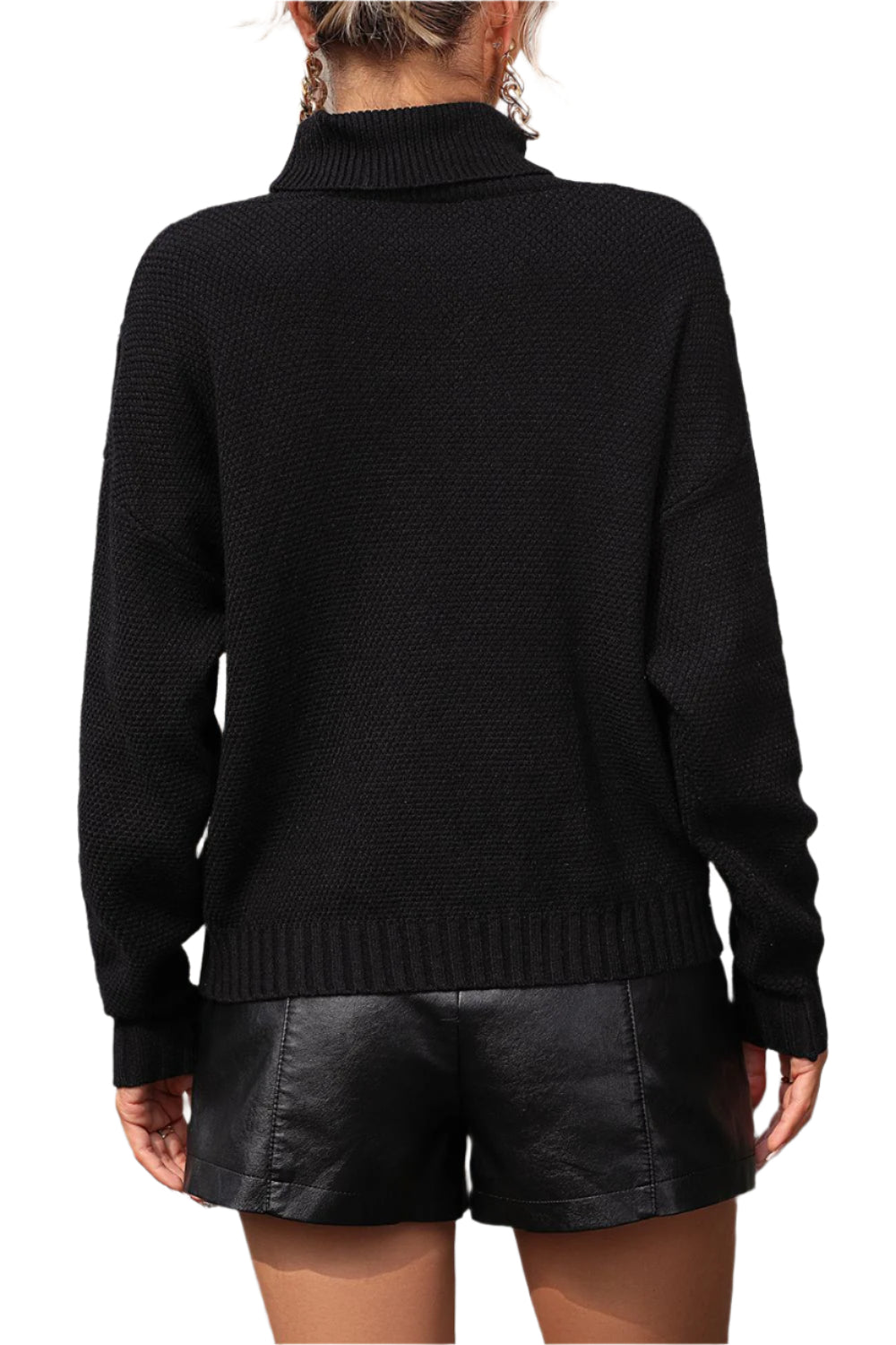 Turtle Neck Tassel Front Long Sleeve Pullover Sweater