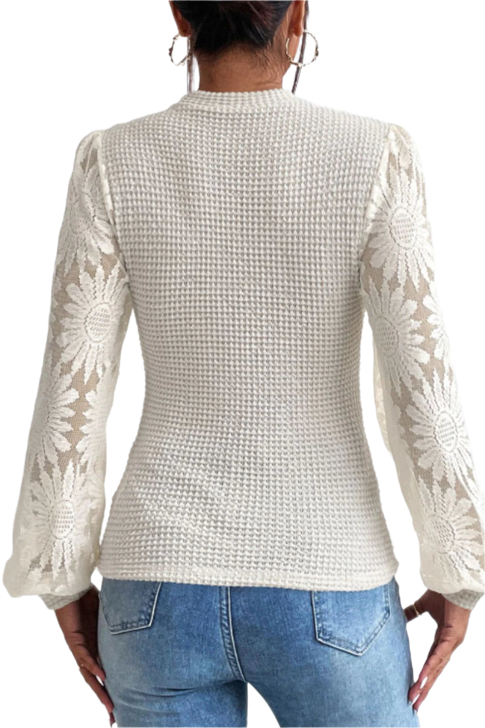 Mock Neck Lace Long Sleeve Top