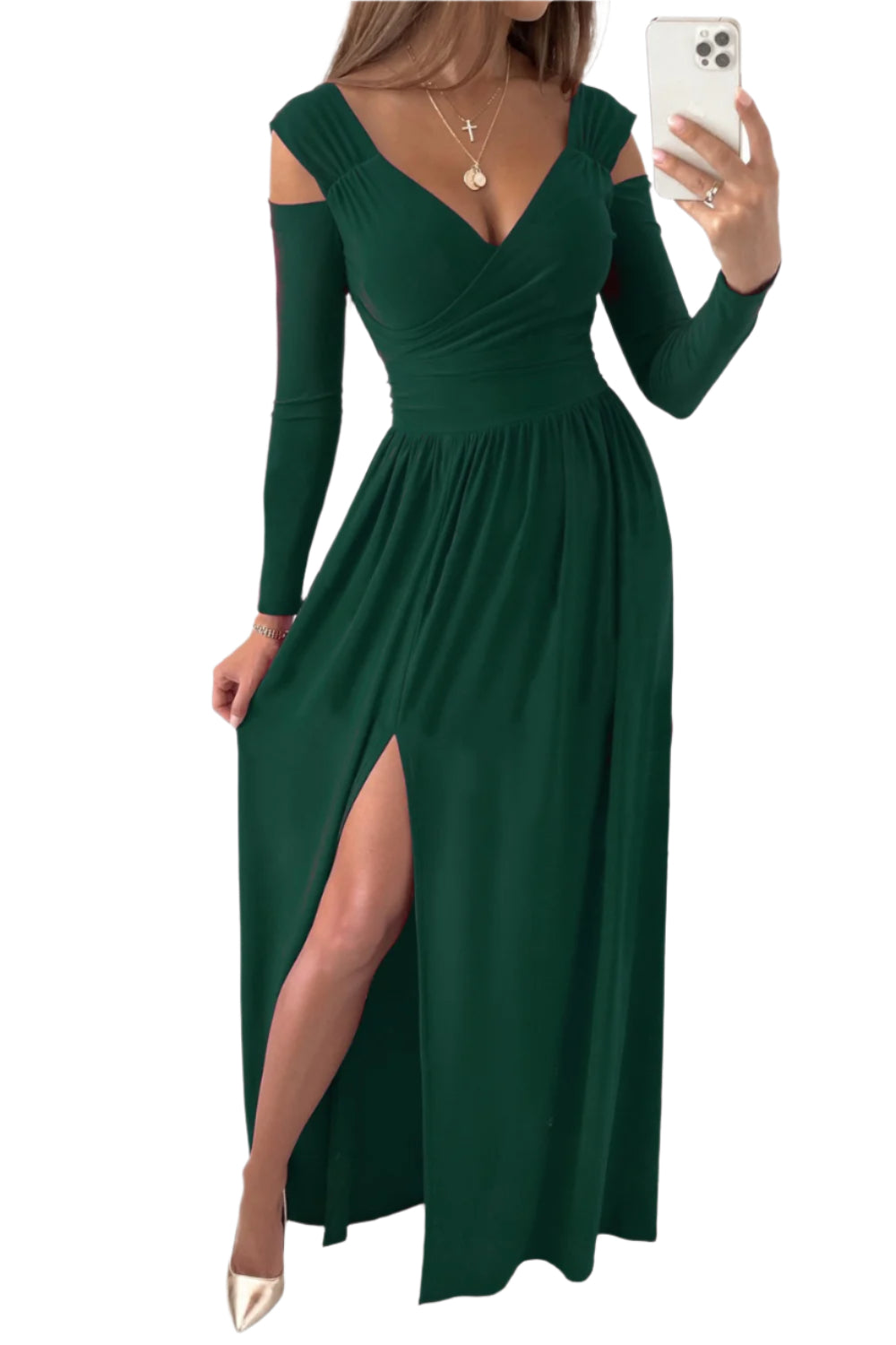 Slit Surplice Long Sleeve Maxi Dress