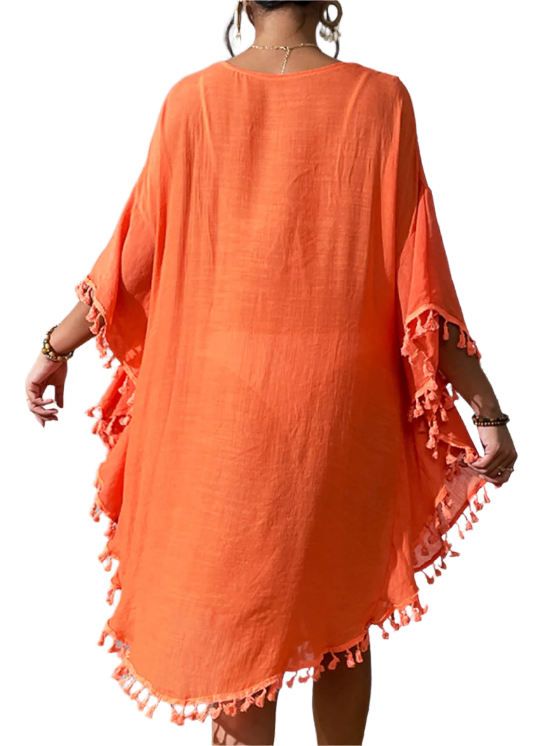 Tassel Cutout Scoop Neck Cover-Up Dress
