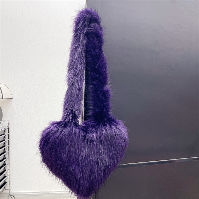 Faux Fur Big Heart Crossbody Bag